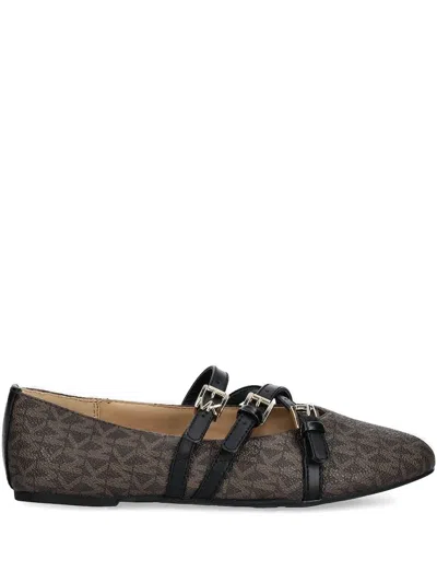 Michael Michael Kors Monogram-pattern Buckled Ballet Flats In Brown