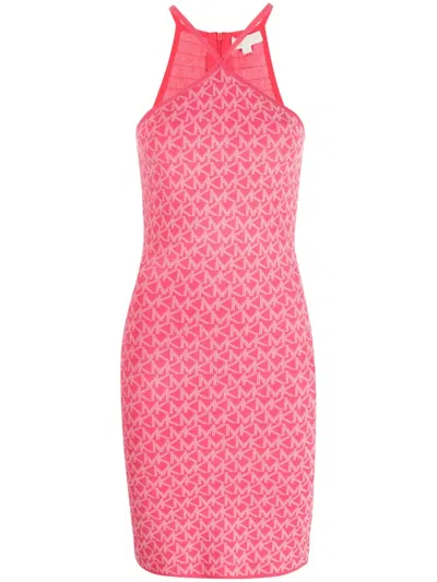 Michael Michael Kors Monogram-pattern Halterneck Minidress In Pink