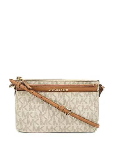 Pre-owned Michael Michael Kors Monogram Shoulder Bag In White