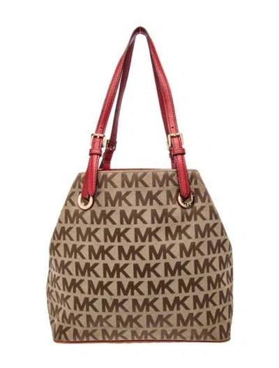 Pre-owned Michael Michael Kors Monogram Top Handle Bag In Brown
