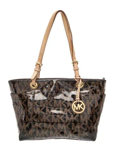 Pre-owned Michael Michael Kors Monogram Top Handle Bag In Brown