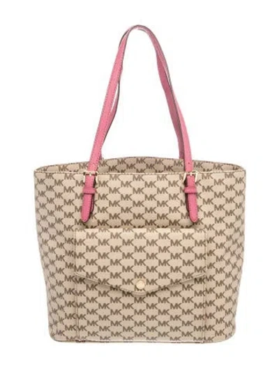 Pre-owned Michael Michael Kors Monogram Tote In Brown/neutrals