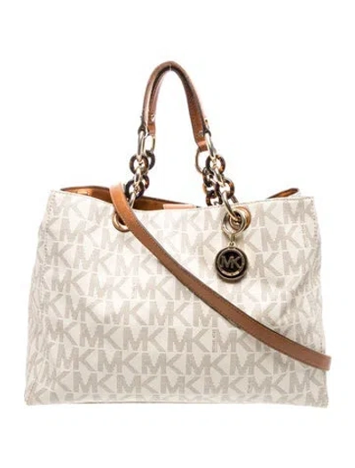Pre-owned Michael Michael Kors Monogram Tote In Brown/neutrals