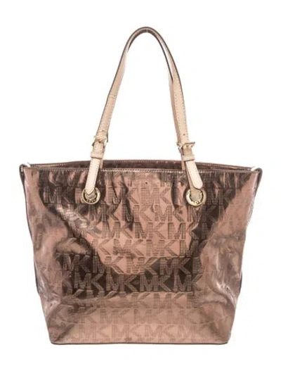 Pre-owned Michael Michael Kors Monogram Tote In Metallic/neutrals