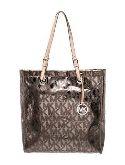 Pre-owned Michael Michael Kors Monogram Tote In Metallic/silver
