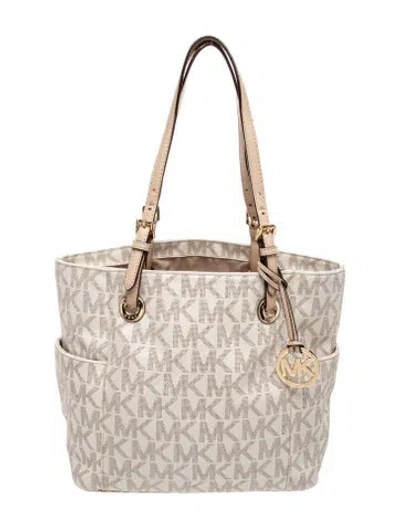 Pre-owned Michael Michael Kors Monogram Tote In Neutral