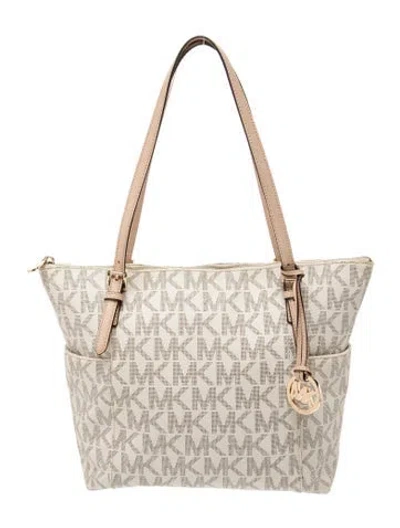 Pre-owned Michael Michael Kors Monogram Tote In Neutral