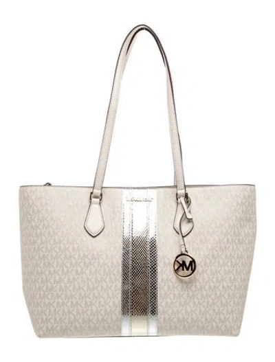 Pre-owned Michael Michael Kors Monogram Tote In Neutrals