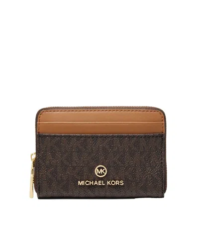 Michael Michael Kors Monogram Ziparound Card Case In Brown