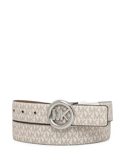 Michael Michael Kors Monogram-pattern Logo-plaque Belt In Nude
