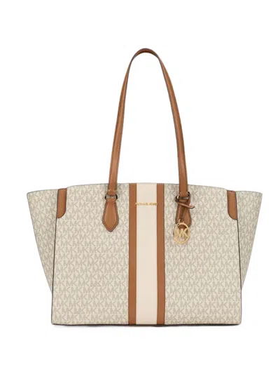 Michael Michael Kors Monogram-print Logo-pendant Tote Bag In Neutral
