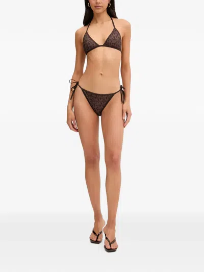 Michael Michael Kors Monogram-print Triangle Bikini Top In Black