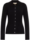 Michael Michael Kors Fitted Ribed Long Sleeves Button Up In Black  