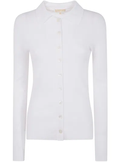 MICHAEL MICHAEL KORS FITTED RIBED LONG SLEEVES BUTTON UP,MR56135GW2 117 OPTIC WHITE