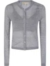 Michael Michael Kors Cotton Silk Crew Neck Cardigan In Gray