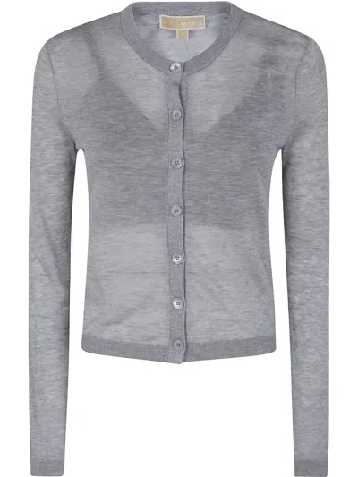 MICHAEL MICHAEL KORS COTTON SILK CREW NECK CARDIGAN,MS5615MGW2 036 PEARL HEATHER