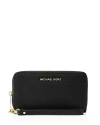 Michael Michael Kors Multi-function Flat Large Saffiano Leather Smartphone Wristlet In Black/gold