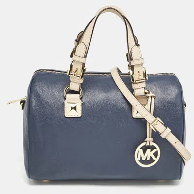 Pre-owned Michael Michael Kors Navy Blue Leather Medium Grayson Satchel
