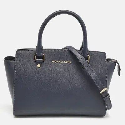 Pre-owned Michael Michael Kors Navy Blue Leather Medium Selma Satchel