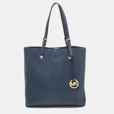 Michael Michael Kors Navy Leather Jet Set Tote In Blue