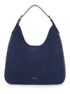 Michael Michael Kors Nolita Large Blue Shoulder Bag With Logo Lettering On The Front In Suede Woman In Blue