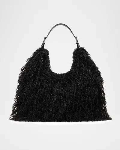Michael Michael Kors Nolita Large Faux Shearling Hobo Bag In Black