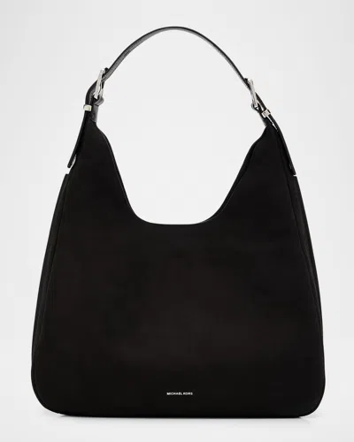 Michael Michael Kors Nolita Large Nubuck Leather Hobo Bag In Black