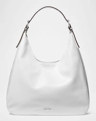 Michael Michael Kors Nolita Large Snake-embossed Leather Shoulder Bag In White