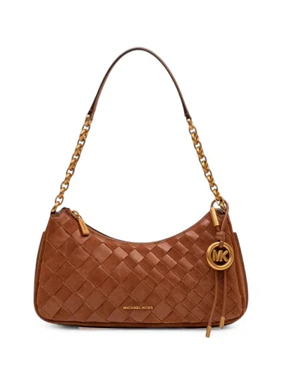 Michael Michael Kors Nolita Medium Hand-woven Leather Chain Clutch In Blue