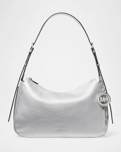Michael Michael Kors Nolita Medium Metallic Leather Shoulder Bag In Silver