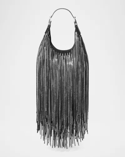 Michael Michael Kors Nolita Studded Fringe Suede Hobo Bag In Black