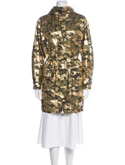 Pre-owned Michael Michael Kors Nylon Camouflage Print Parka In Gold/green