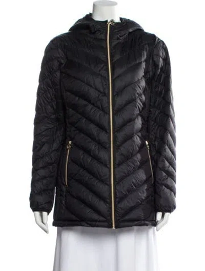 Pre-owned Michael Michael Kors Nylon Striped Down Coat In Black