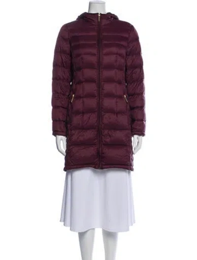 Pre-owned Michael Michael Kors Nylon Striped Down Coat In Burgundy