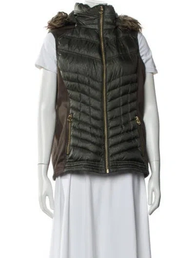 Pre-owned Michael Michael Kors Nylon Striped Down Jacket In Green