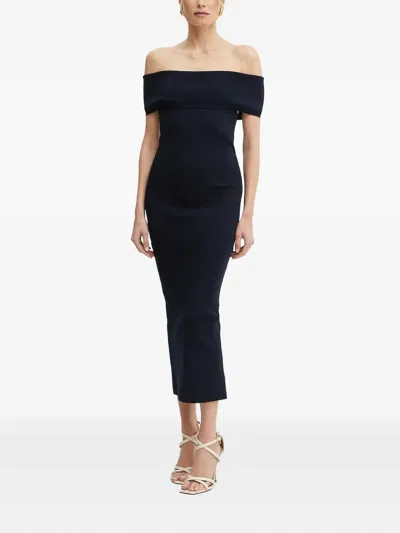 Michael Michael Kors Off-shoulder Midi Dress In Blue