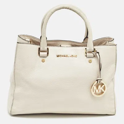 Pre-owned Michael Michael Kors Off White Leather Middle Zip Tote