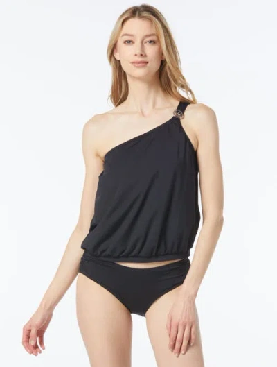 Michael Michael Kors One Shoulder Blouson Tankini Top In Black