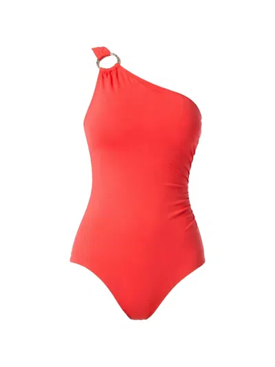 Michael Michael Kors One-shoulder Ring-detail Swimsuit In Red