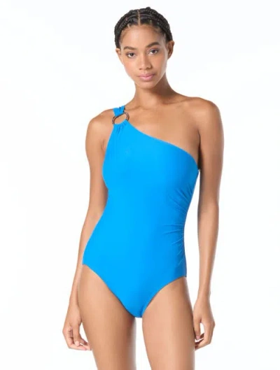 Michael Michael Kors One Shoulder Underwire One Piece Swimsuit In Blue
