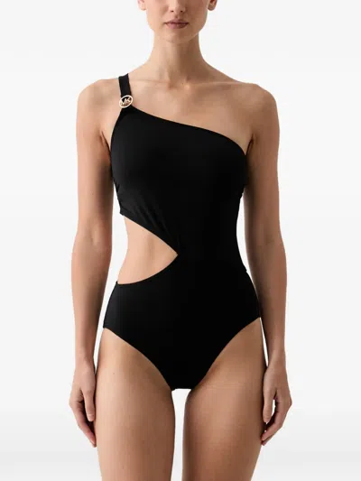Michael Michael Kors One-shoulder Cutout Swimsuit In Black