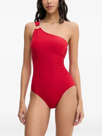 Michael Michael Kors One-shoulder Ring-detail Swimsuit In Red