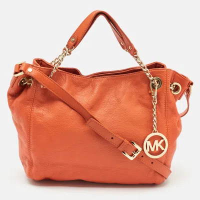 Pre-owned Michael Michael Kors Orange Leather Chain Top Handle Bag