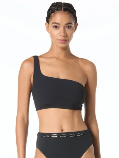 Michael Michael Kors Oval Link Crepe Solids One Shoulder Top In Black