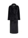 Michael Michael Kors Black Double-breasted Coat In Faux-fur Woman In Blue