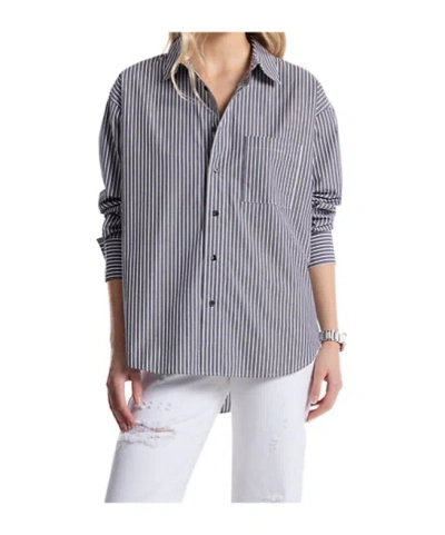Michael Michael Kors Oversized Striped Cotton Poplin Shirt In Black