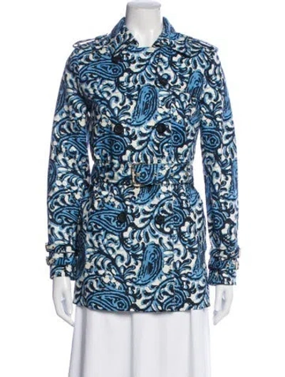 Pre-owned Michael Michael Kors Paisley Print Trench Coat In Blue