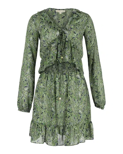Michael Michael Kors Paisley Ruffled Dress In Green Cotton