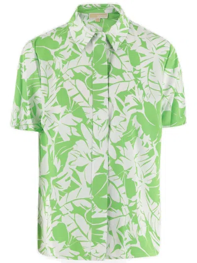 Michael Michael Kors Palm Printed Satin Cabana Shirt In Multi