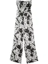 Michael Michael Kors Palm Tree-print Satin Jumpsuit In Black